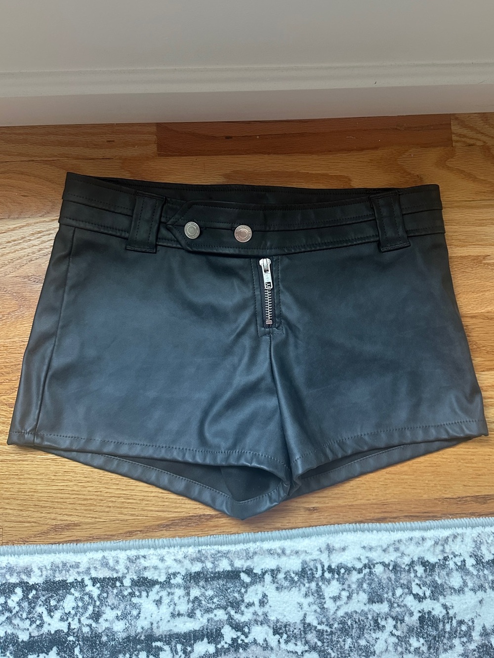 Black/Dark Gray Faux Leather Mini Shorts